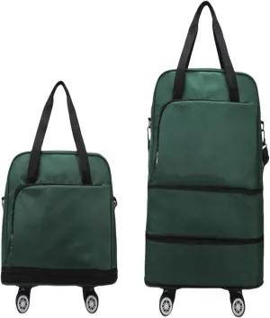 Rolling Duffle Bag with Wheels - Expandable & Foldable Travel Bag | Carry-On with Spinner Wheels | Water-Resistant Weekender Overnight Bag for Sports & Short Trips(Green)