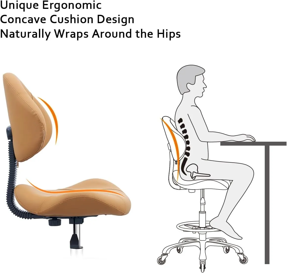 Rolling Swivel Drafting Chair Adjustable Heavy Duty (400lbs) Lumbar Support Task Chair for Home Desk Studio Design Lab(Triangular Back)