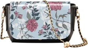Romantic Flowers with Leaves Crossbody Bags for Women, Trendy Small Shoulder Bag, PU Leather Clutch Purse Underarm Handbag Satchel HandBag with Adjustable Metal Chain