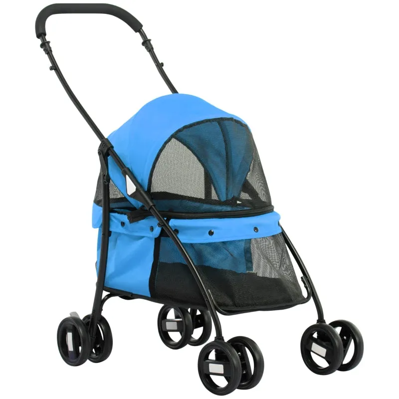 Rootz Dog Buggy - Pet Stroller - Canopy Cart - Foldable Design - Steel Construction - Blue/Black - 82cm x 47cm x 97cm