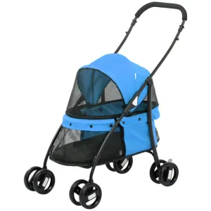 Rootz Dog Buggy - Pet Stroller - Canopy Cart - Foldable Design - Steel Construction - Blue/Black - 82cm x 47cm x 97cm