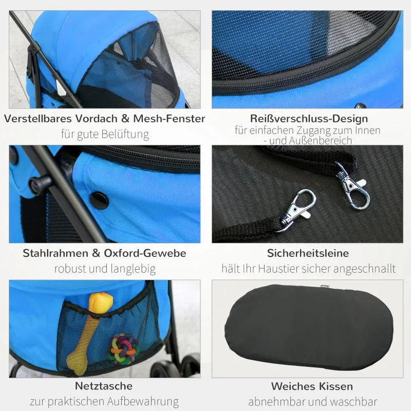 Rootz Dog Buggy - Pet Stroller - Canopy Cart - Foldable Design - Steel Construction - Blue/Black - 82cm x 47cm x 97cm