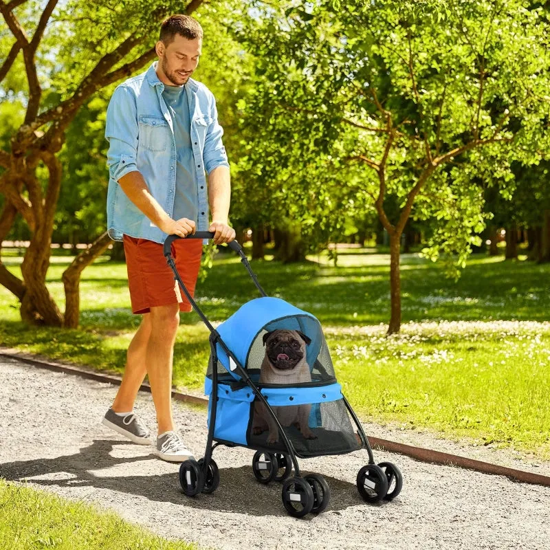 Rootz Dog Buggy - Pet Stroller - Canopy Cart - Foldable Design - Steel Construction - Blue/Black - 82cm x 47cm x 97cm