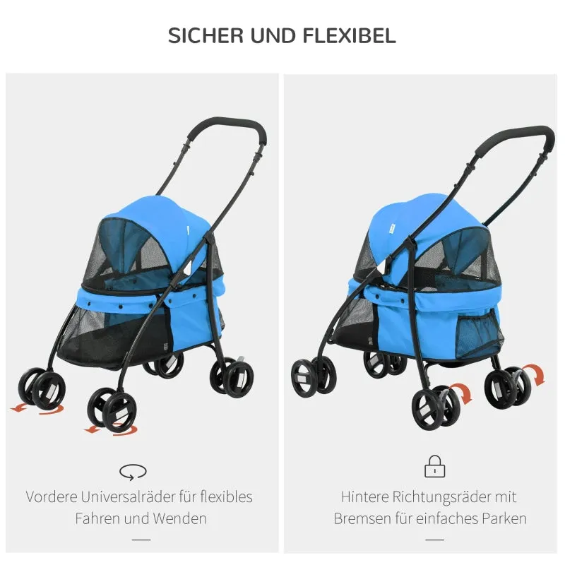 Rootz Dog Buggy - Pet Stroller - Canopy Cart - Foldable Design - Steel Construction - Blue/Black - 82cm x 47cm x 97cm