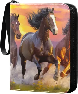 Running Horse Painting Card Binder 4-Pockets, 400 Pockets Card Holder with 50 Removable Sleeves, Trading Card Collector Zipper Album Holder, Collector Album