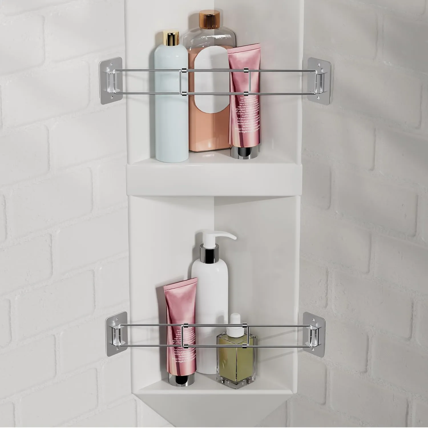 RV Shower Corner Storage Bar, 7.5-13.4 inches RV Bathroom Travel Trailer Storage Organization Coner Bar, Stainless Steel RV Shower Corner Shelf Rod in Camper Must Haves Accessories (2 Pack)
