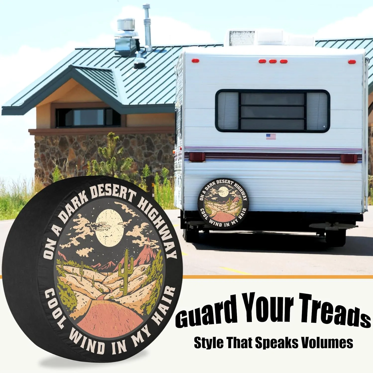 RV Tire Covers Spare Desert Wind Landscape Camper Wheel Trailer Truck Travel Trailer SUV RV Universal Fits 12 Inch