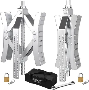 RVMATE RV Camper Wheel Chock Stabilizer Scissor, X Chocks Wheel Stabilizer (2 Packs) for RV Travel Trailer Tires, X Chock for Locking Tandem Wheels When Parked on Uneven Surfaces, Silver.