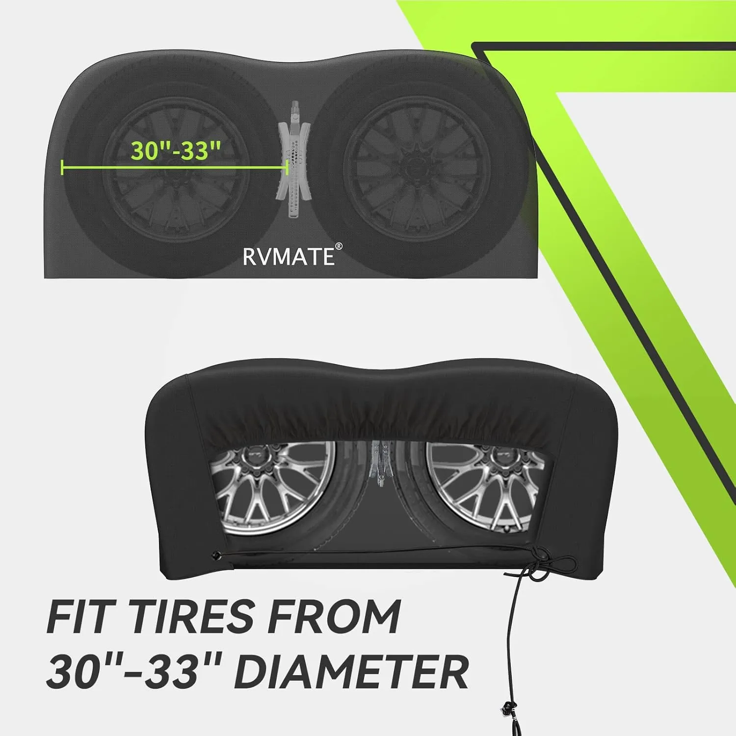 RVMATE RV Tire Covers, Dual Axle Wheel Cover (1 Pack) Fits 30"-33" Diameter Tires, Waterproof Anti-UV 600D Oxford Black Dual Tire Covers RV Accessories for RV/Truck/Trailer