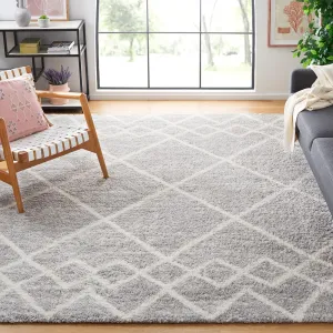 SAFAVIEH Area Rug 8x10 - Berber Shag Collection - Large - Ivory & Grey, Moroccan Design, Non-Shedding & Easy Cleaning, Plush Thick Pile, Ideal for Living Room, Bedroom, Dining Space (BER574G)