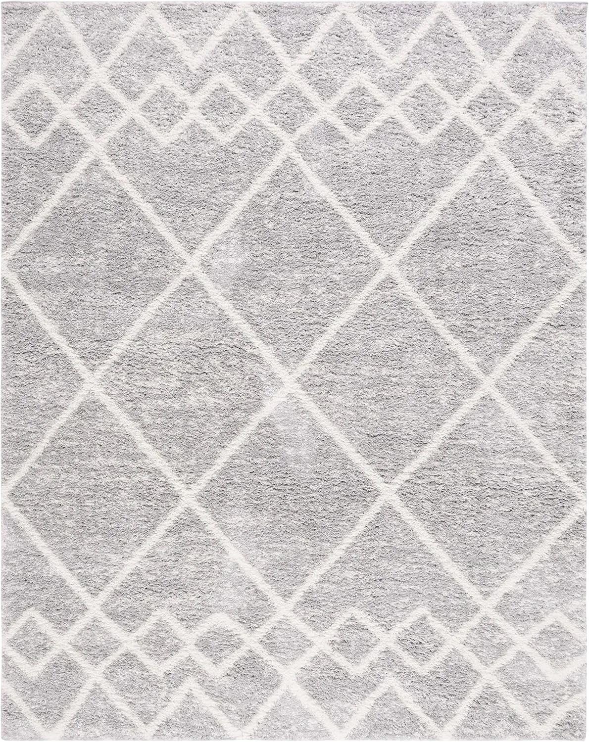 SAFAVIEH Area Rug 8x10 - Berber Shag Collection - Large - Ivory & Grey, Moroccan Design, Non-Shedding & Easy Cleaning, Plush Thick Pile, Ideal for Living Room, Bedroom, Dining Space (BER574G)