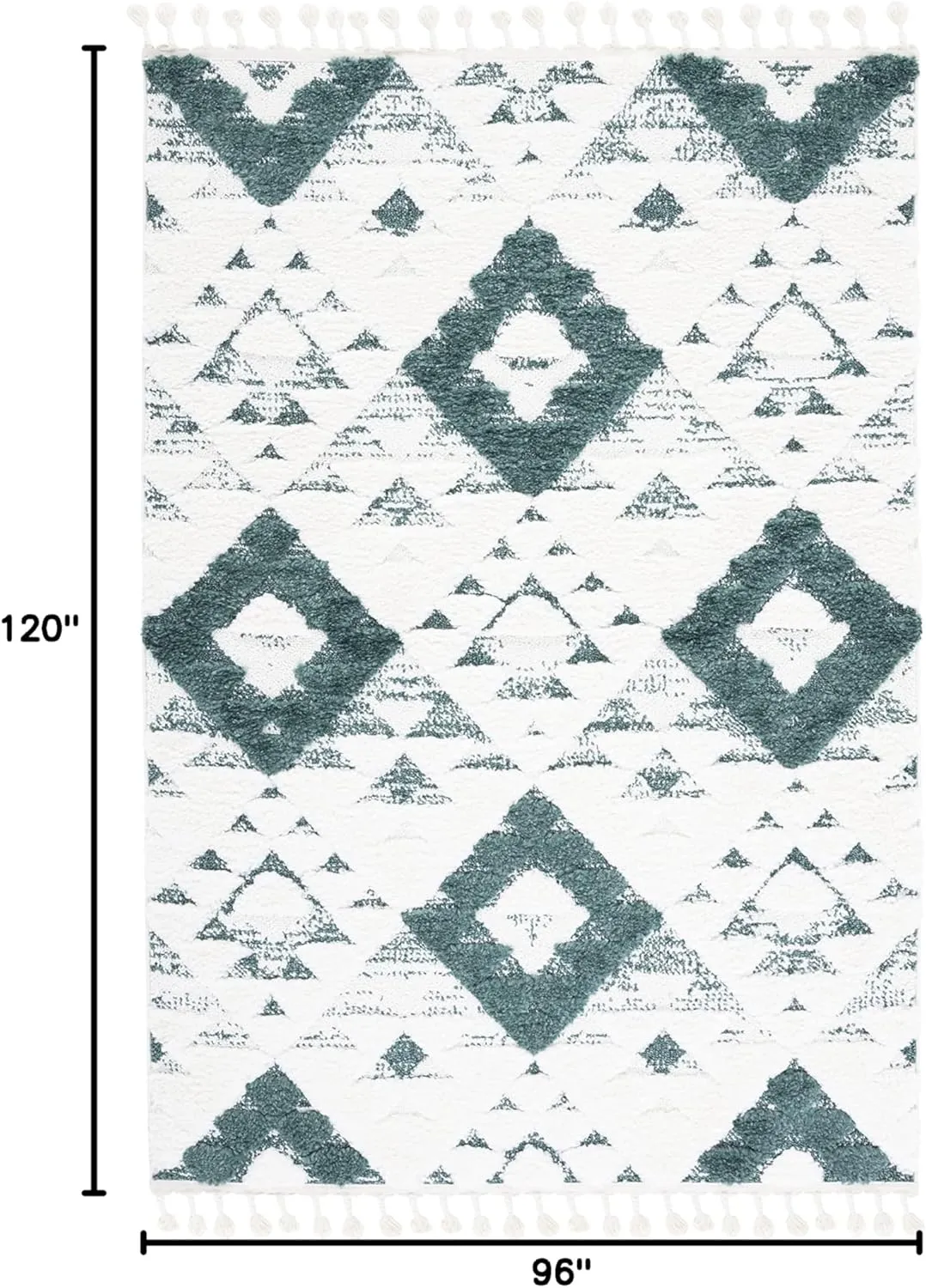 Safavieh Area Rug 8x10 - Moroccan Tassel Shag Collection - Large - Green & Ivory, Boho Design, Non-Shedding & Easy Cleaning, Plush Pile, Ideal for Living Room, Bedroom, Dining Space (MTS688Y)