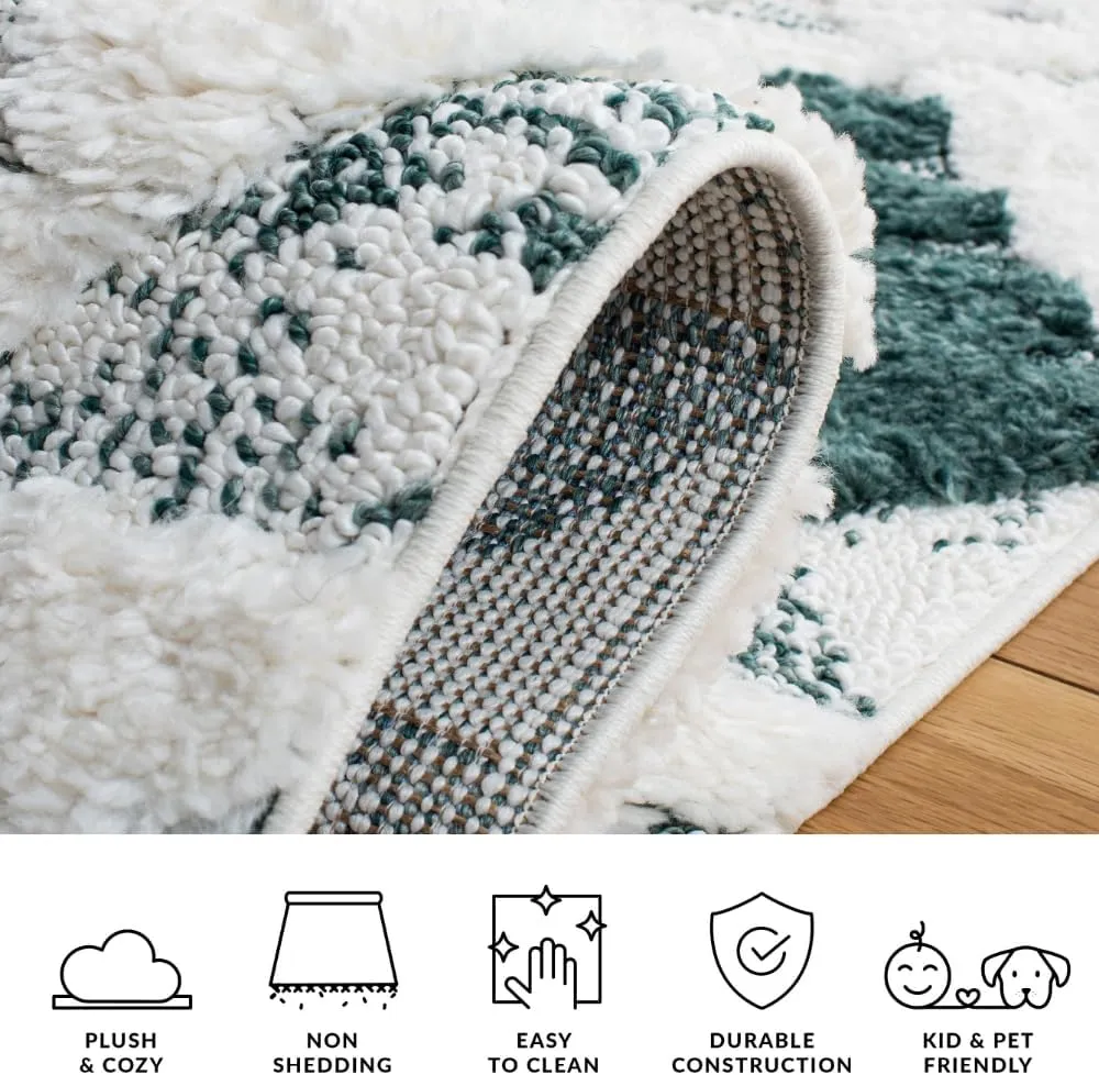 Safavieh Area Rug 8x10 - Moroccan Tassel Shag Collection - Large - Green & Ivory, Boho Design, Non-Shedding & Easy Cleaning, Plush Pile, Ideal for Living Room, Bedroom, Dining Space (MTS688Y)
