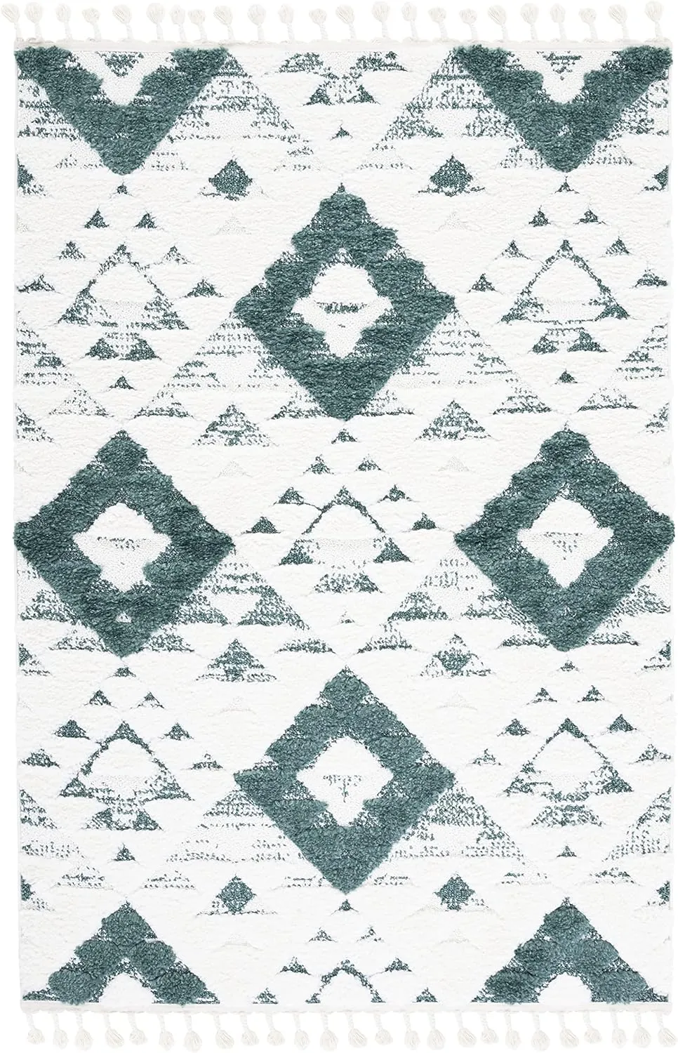 Safavieh Area Rug 8x10 - Moroccan Tassel Shag Collection - Large - Green & Ivory, Boho Design, Non-Shedding & Easy Cleaning, Plush Pile, Ideal for Living Room, Bedroom, Dining Space (MTS688Y)