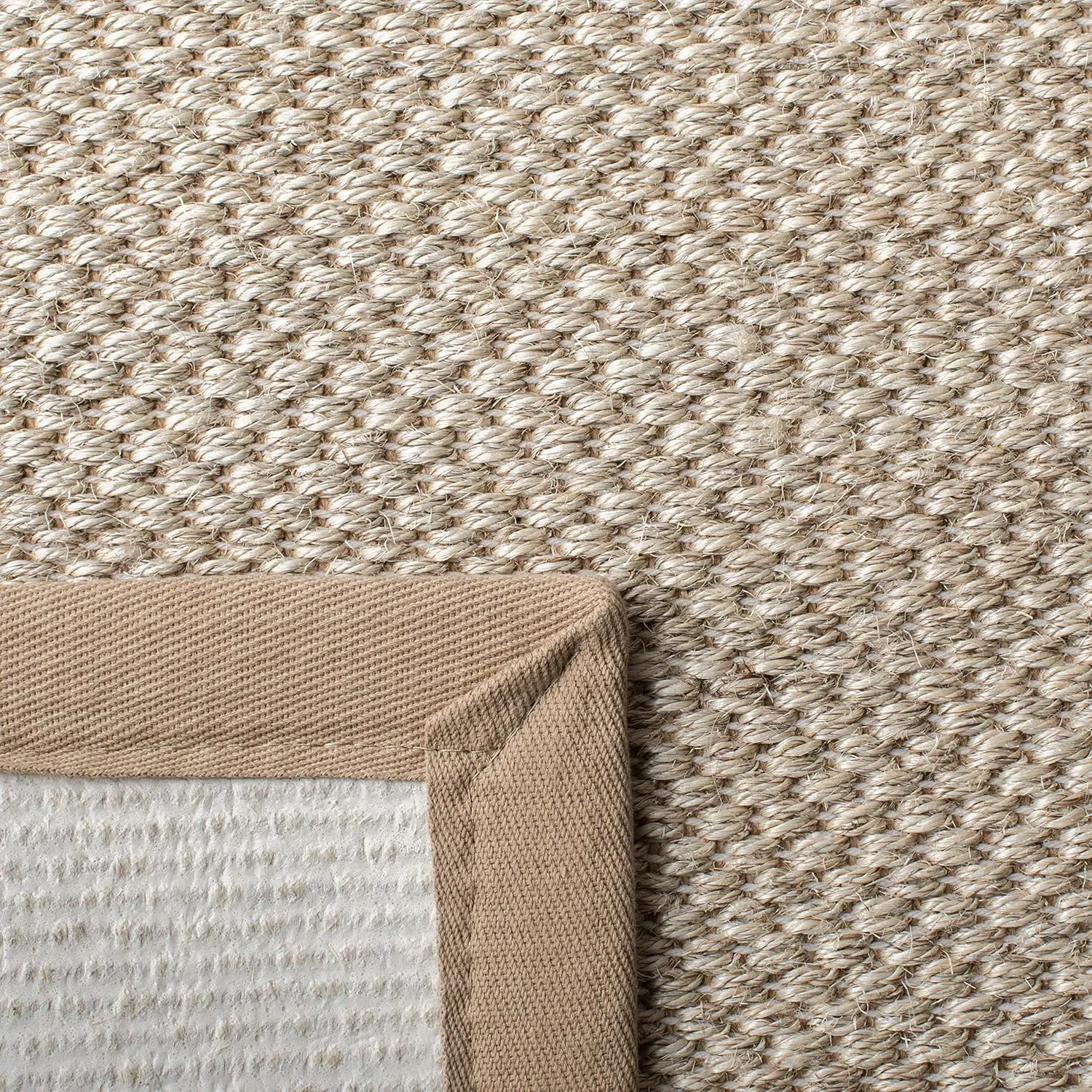 SAFAVIEH Natural Fiber Collection Area Rug - 9' x 12', Marble & Linen, Border Sisal Design, Easy Care, Ideal for High Traffic Areas in Living Room, Bedroom (NF143B)