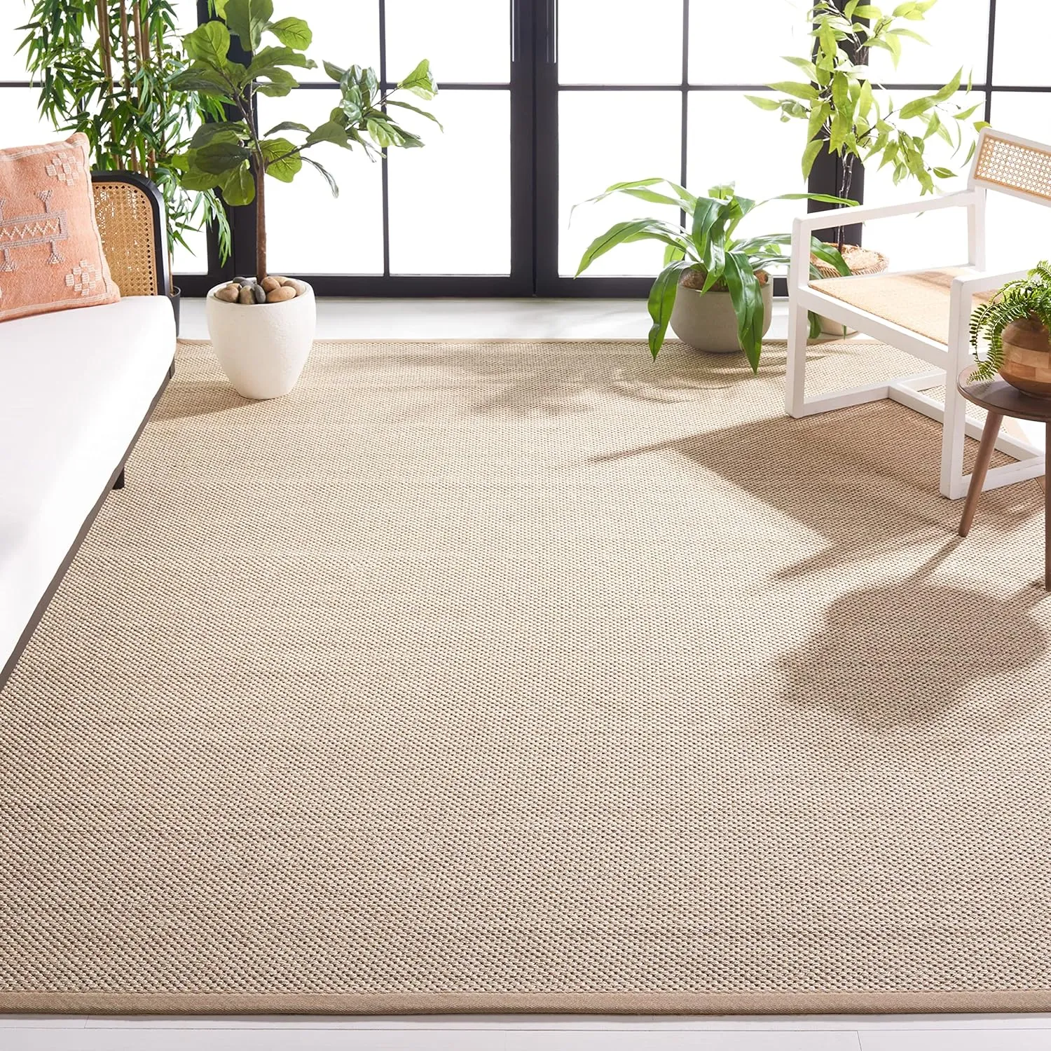SAFAVIEH Natural Fiber Collection Area Rug - 9' x 12', Marble & Linen, Border Sisal Design, Easy Care, Ideal for High Traffic Areas in Living Room, Bedroom (NF143B)