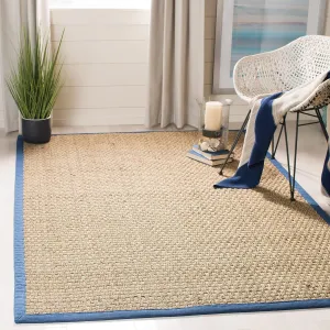 SAFAVIEH Natural Fiber Collection Area Rug - 9' x 12', Natural & Navy, Border Basketweave Seagrass Design, Easy Care, Ideal for High Traffic Areas in Living Room, Bedroom (NF114T)
