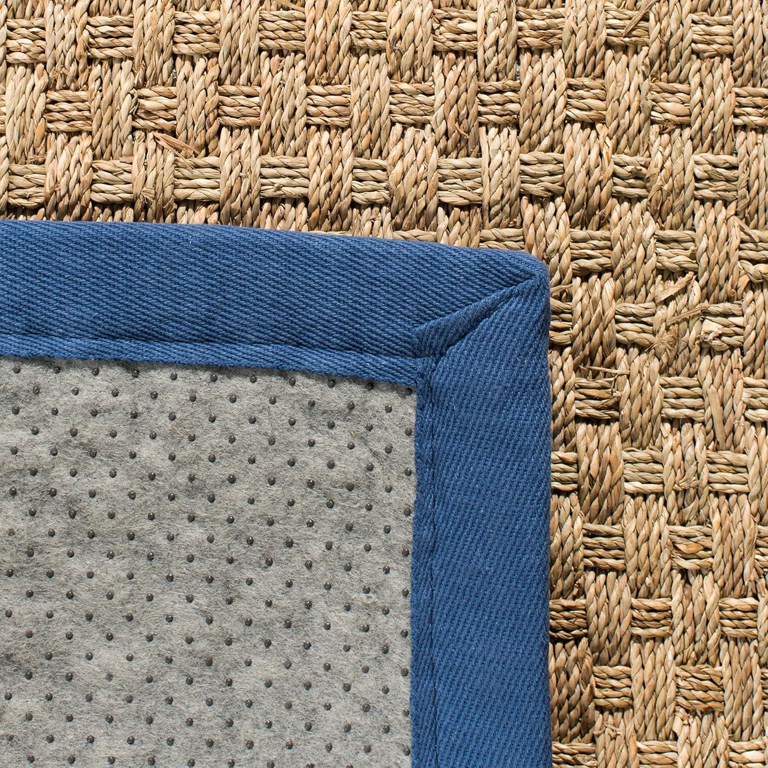 SAFAVIEH Natural Fiber Collection Area Rug - 9' x 12', Natural & Navy, Border Basketweave Seagrass Design, Easy Care, Ideal for High Traffic Areas in Living Room, Bedroom (NF114T)