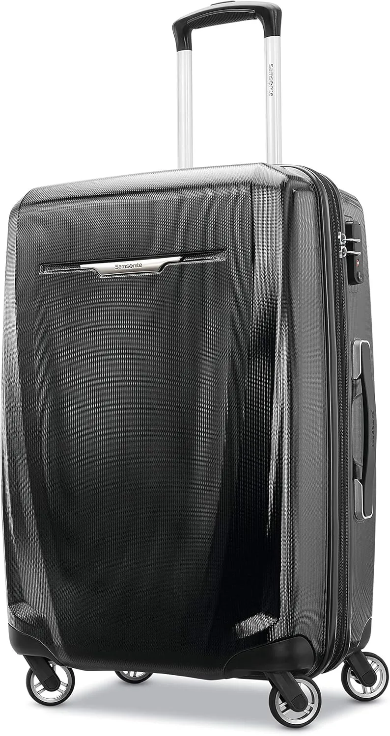 Samsonite Winfield 3 DLX Hardside Expandable Luggage with Spinners, Black, Checked-Medium 25-Inch