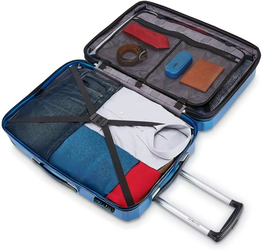 Samsonite Winfield 3 DLX Hardside Expandable Luggage with Spinners, Navy, Checked-Large 28-Inch