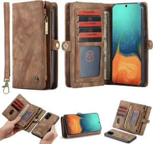 Samsung A51 4G Wallet Leather Case Detachable Magnetic Zipper Flip Case 11 Card Slots Holder Wrist Strap Handle Shockproof Cover Pocket Wallet Handbag for Samsung A51 4G A515F (Brown)
