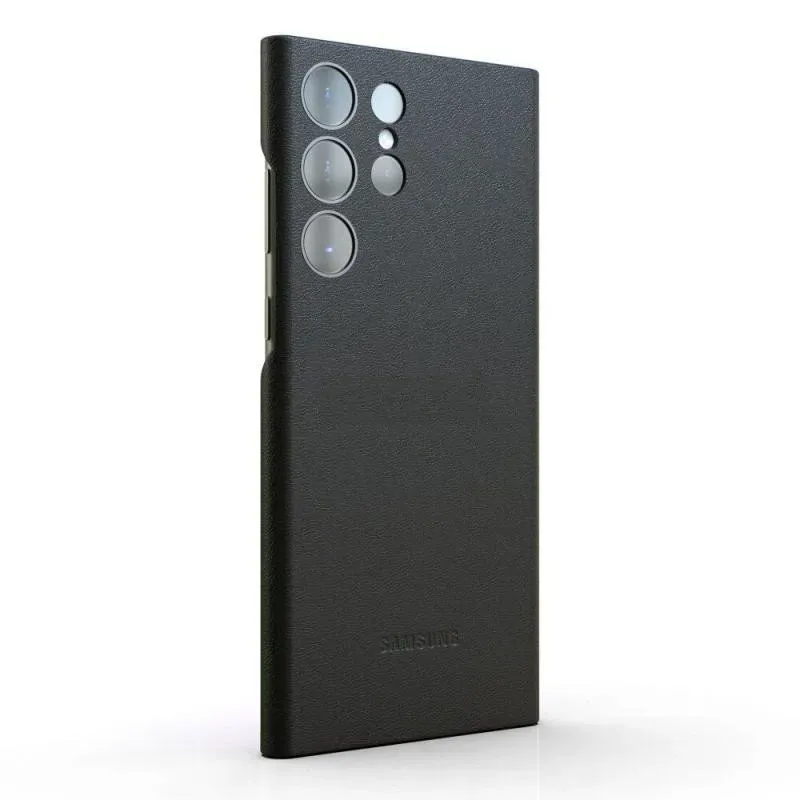Samsung Galaxy S22 Ultra Super Slim Vegan Leather Case with Logo and Side Cut - Black
