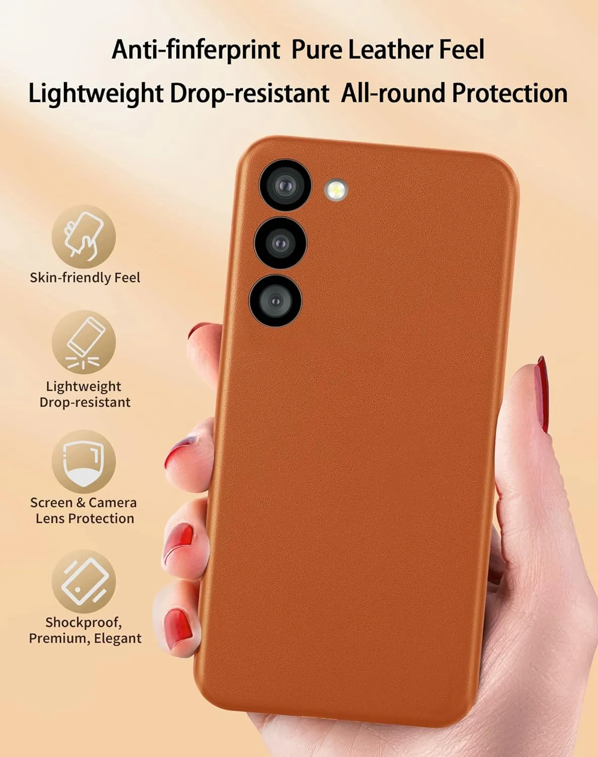 Samsung Galaxy S23 Leather Case with Logo and Side Button Cutout - Brown