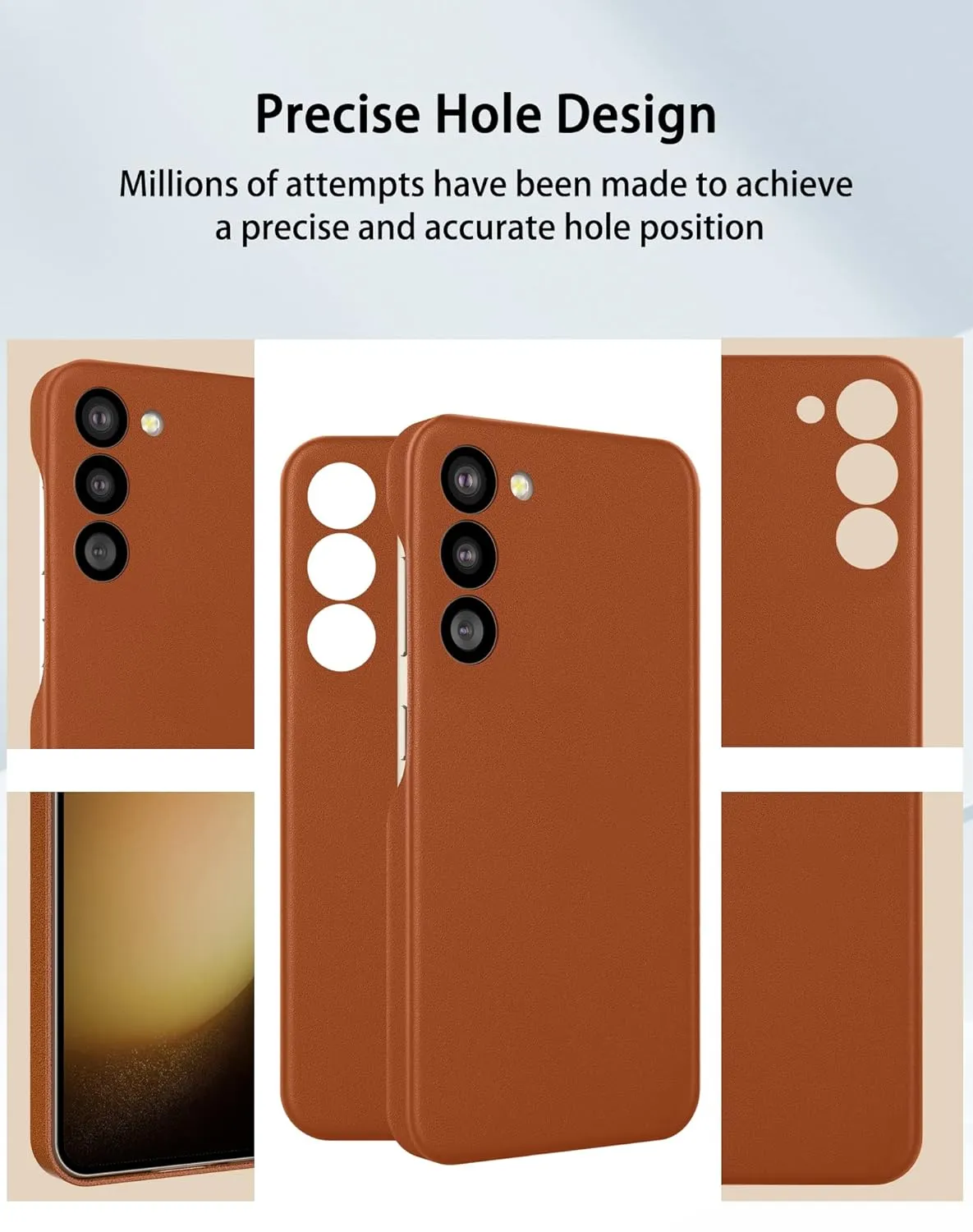 Samsung Galaxy S23 Leather Case with Logo and Side Button Cutout - Brown