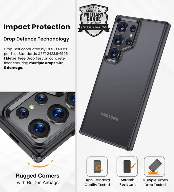 Samsung Galaxy S24 Ultra Transparent Case, Shockproof Hybrid Metal Camera Back Cover Case - Titanium Brown