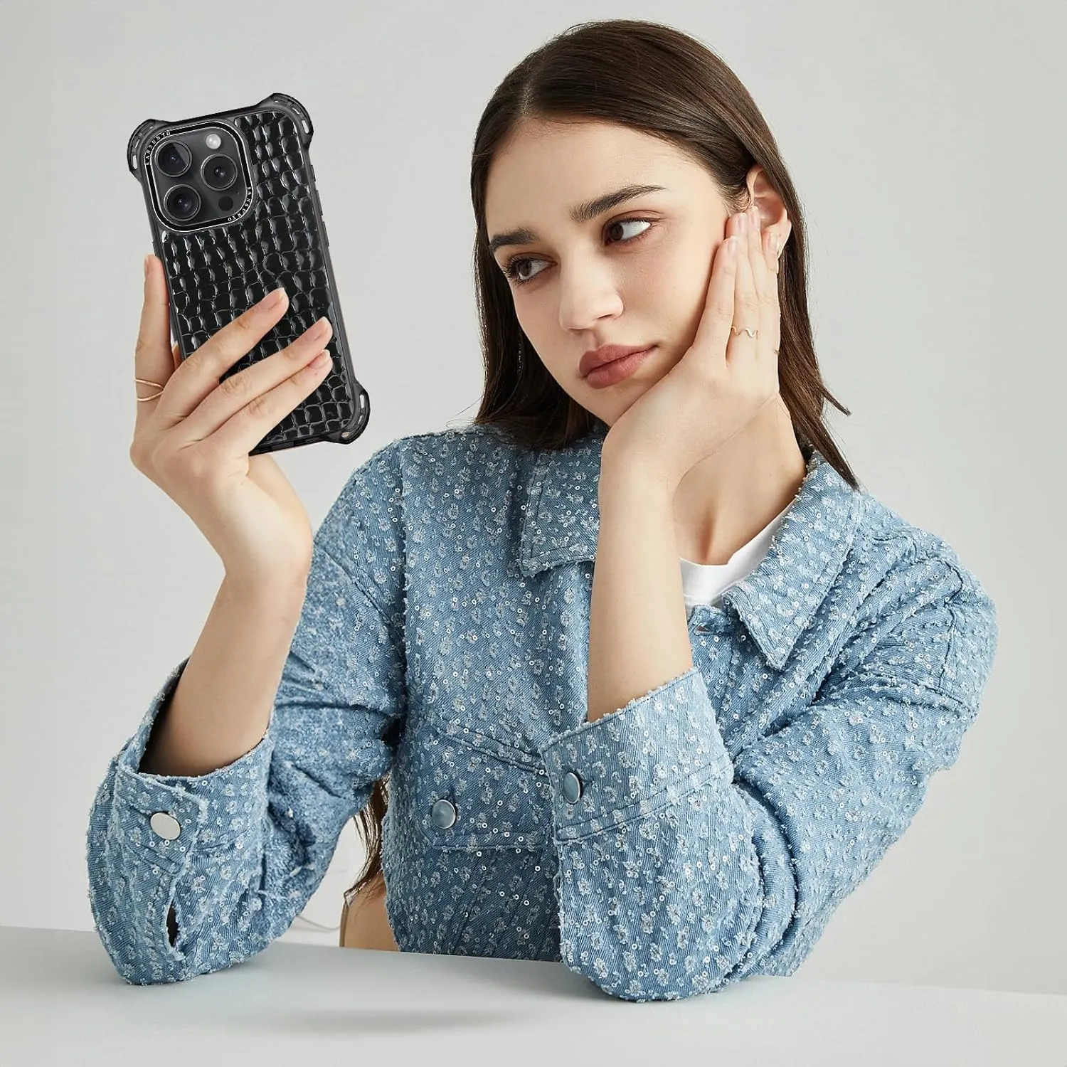 Sansunto Case for iPhone 15 Pro Max, Full Body Protection Ultra Impact [Compatible with Magsafe] Shockproof Slim Fit Protective Phone Case for Women & Men (Black Crocodile, for iPhone 15 Pro Max)