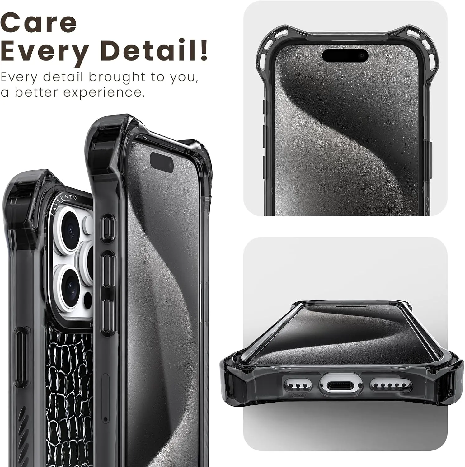Sansunto Case for iPhone 15 Pro Max, Full Body Protection Ultra Impact [Compatible with Magsafe] Shockproof Slim Fit Protective Phone Case for Women & Men (Black Crocodile, for iPhone 15 Pro Max)