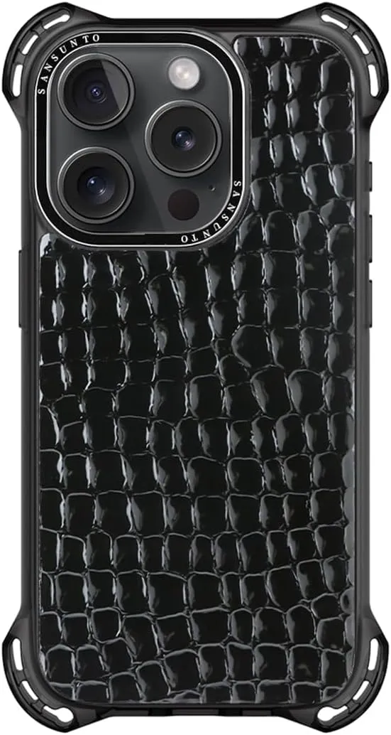 Sansunto Case for iPhone 15 Pro Max, Full Body Protection Ultra Impact [Compatible with Magsafe] Shockproof Slim Fit Protective Phone Case for Women & Men (Black Crocodile, for iPhone 15 Pro Max)