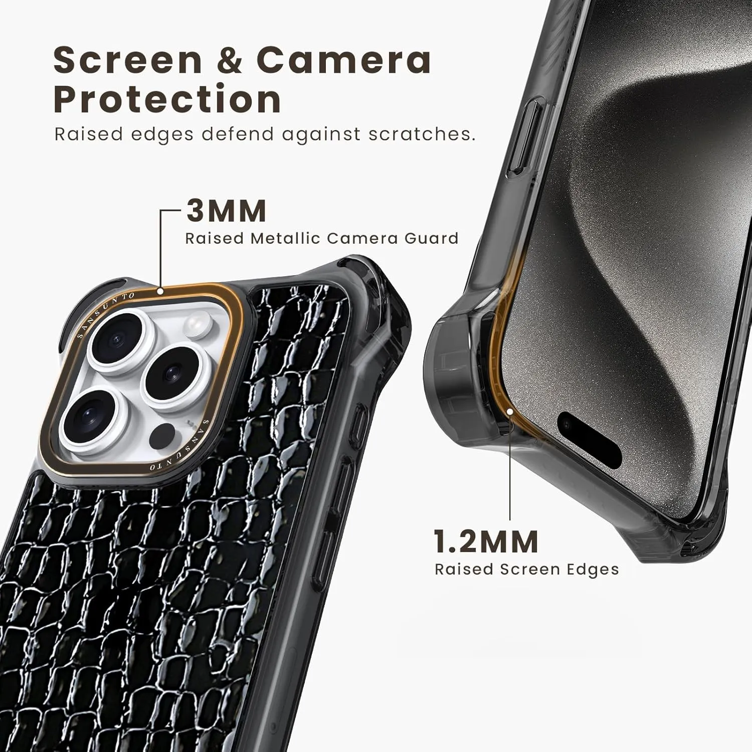 Sansunto Case for iPhone 15 Pro Max, Full Body Protection Ultra Impact [Compatible with Magsafe] Shockproof Slim Fit Protective Phone Case for Women & Men (Black Crocodile, for iPhone 15 Pro Max)