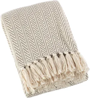 SARO LIFESTYLE TH560.N5060 Sevan Collection Soft Cotton Chevron Throw Blanket, Natural, 50"x60"