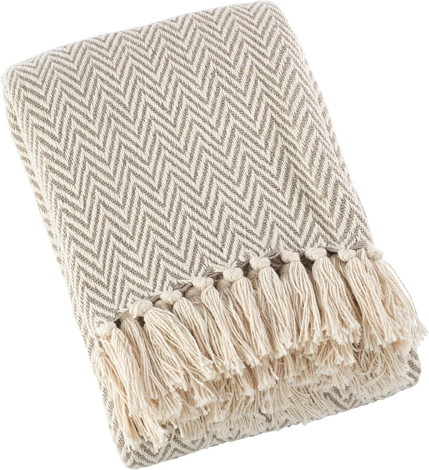 SARO LIFESTYLE TH560.N5060 Sevan Collection Soft Cotton Chevron Throw Blanket, Natural, 50"x60"