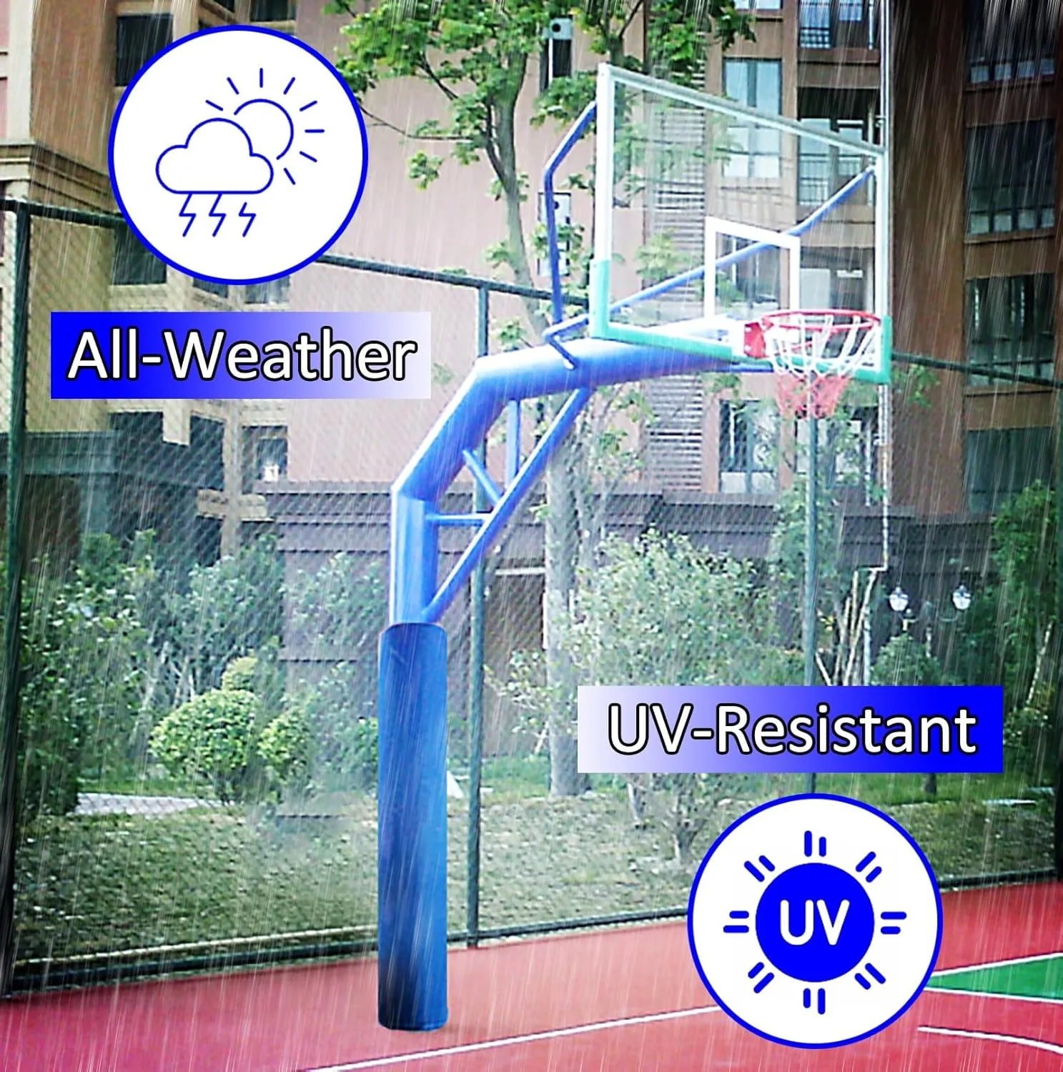 School Basketball Post Protector 4.9' 5.2' 5.6' 5.9', Street Lamp Basketball Football Volleyball Pole Protective Pads, All-Weather Garage Pole Padding Wrap Around(Dia 165mm (6 1/2in),H 1.7m/5.6ft)