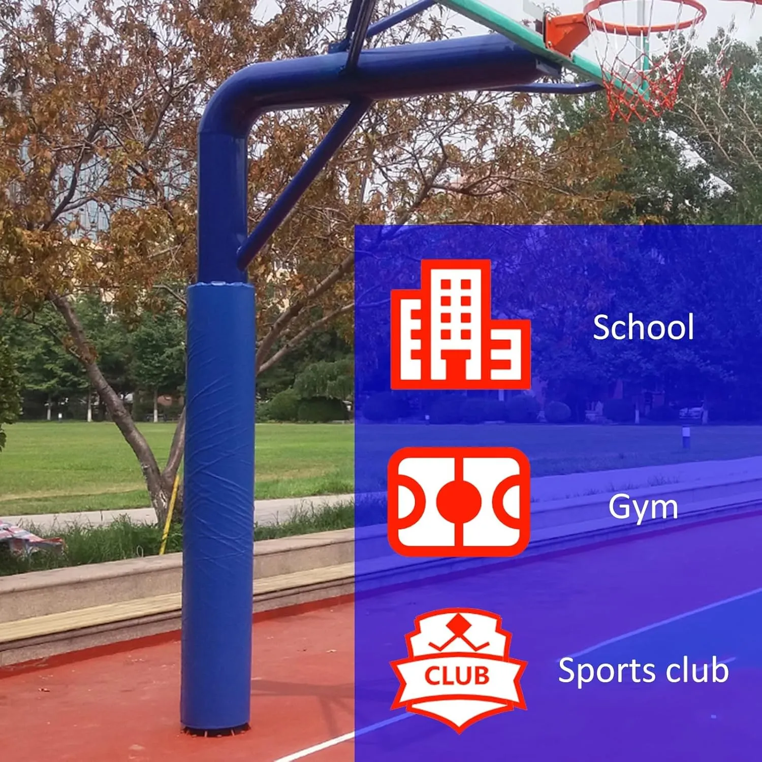School Basketball Post Protector 4.9' 5.2' 5.6' 5.9', Street Lamp Basketball Football Volleyball Pole Protective Pads, All-Weather Garage Pole Padding Wrap Around(Dia 165mm (6 1/2in),H 1.7m/5.6ft)