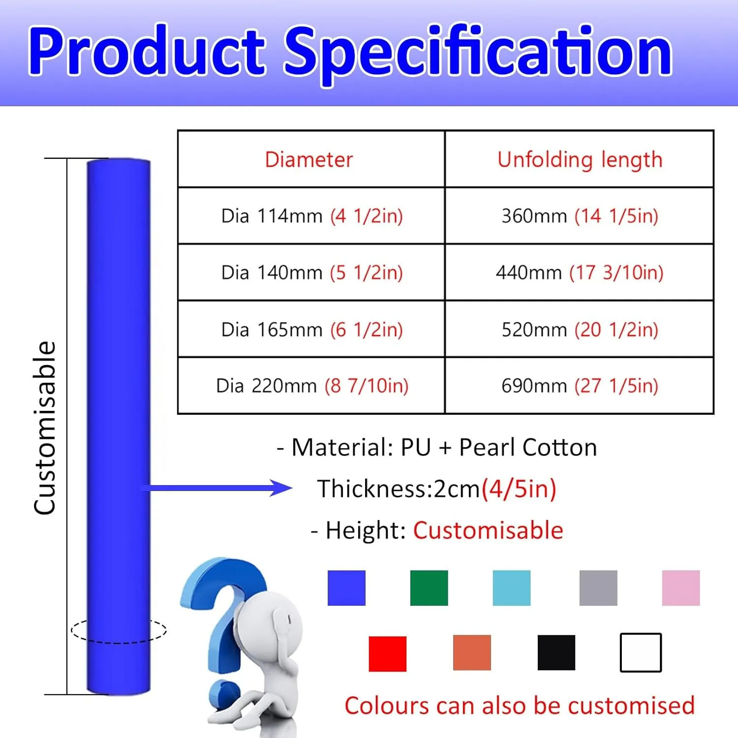 School Basketball Post Protector 4.9' 5.2' 5.6' 5.9', Street Lamp Basketball Football Volleyball Pole Protective Pads, All-Weather Garage Pole Padding Wrap Around(Dia 165mm (6 1/2in),H 1.7m/5.6ft)