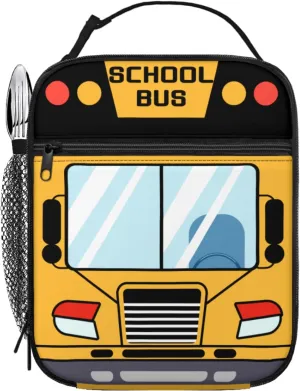 School Bus Lunch Box Cartoon Lunch Box Yellow School Bus Lunch Bag Transportation Lunch Bag for Boys, Girls, Adults (Yellow)