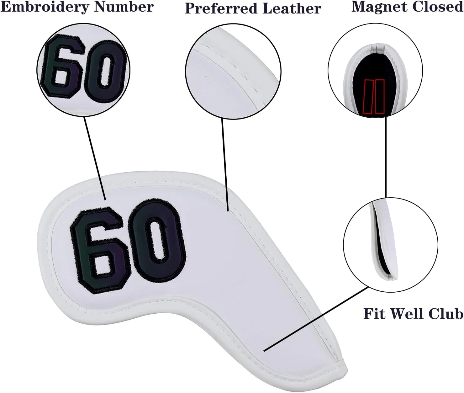 Scott Edward Prof 7Pcs Leather Wedge Golf Iron Head Covers Protective Club Waterproof & Scratch Resistant 48 50 52 54 56 58 60 Degree