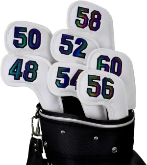 Scott Edward Prof 7Pcs Leather Wedge Golf Iron Head Covers Protective Club Waterproof & Scratch Resistant 48 50 52 54 56 58 60 Degree