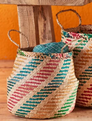 Seagrass basket large in striped design