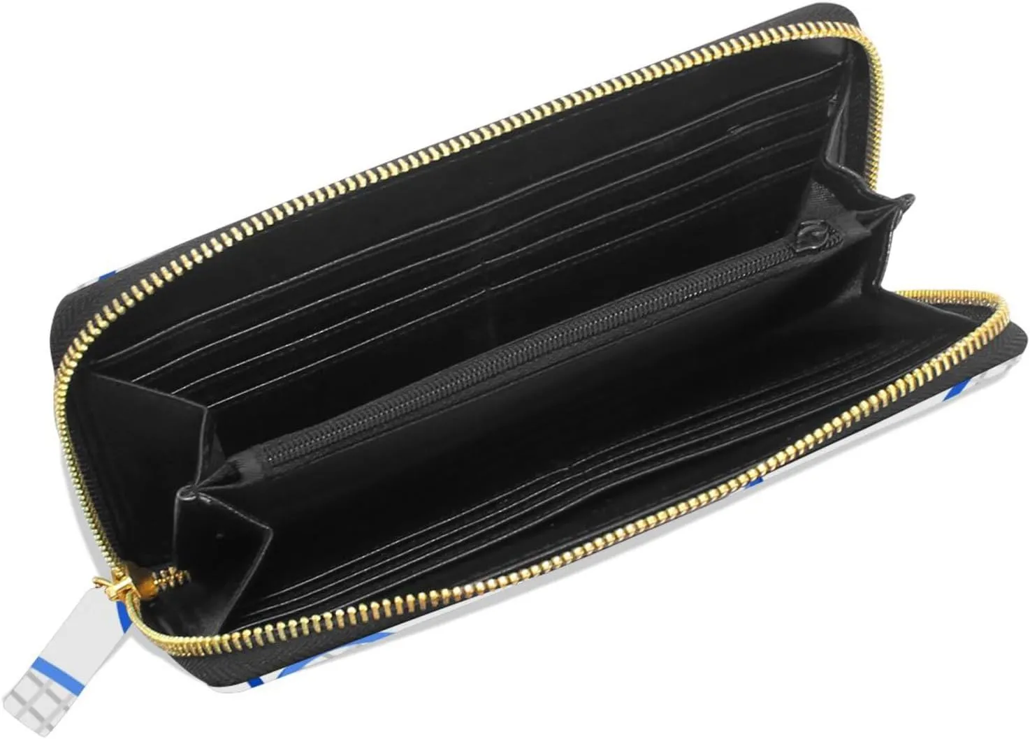 Seamless Blue Tennis Rackets and Yellow Balls On White Leather Long Wallet Organizer with Zipper Purse Clutch Bag for Women Men Key Card Coin Passport Checkbook 8 x 4 inch