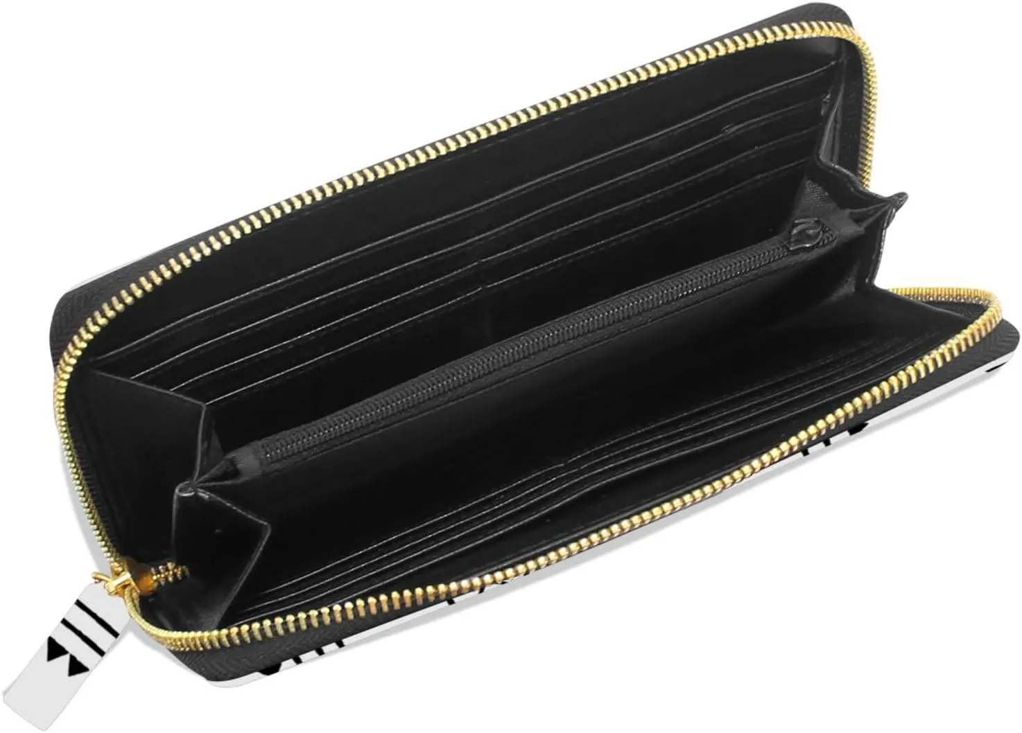 Seamless Triangles Stripes Chevrons Black and White Pattern Leather Long Wallet Organizer with Zipper Purse Clutch Bag for Women Men Key Card Coin Passport Checkbook 8 x 4 inch