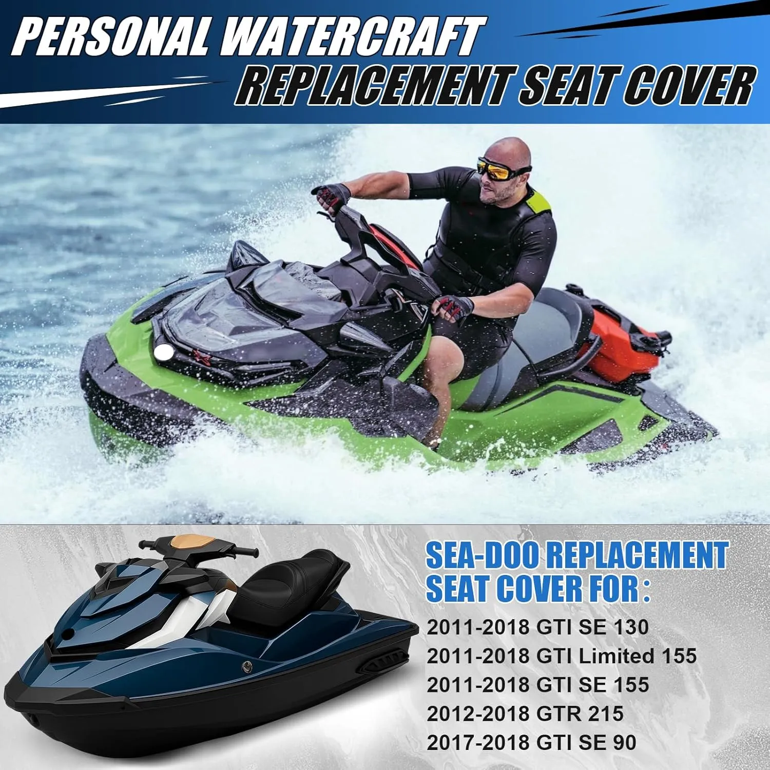 Seat Cover Replacement for SeaDoo 2011-2018 GTI SE / 2012-2018 GTR 215/230 / 2011-2018 GTI Limited 155