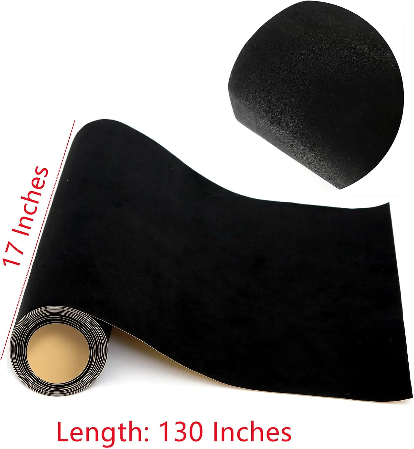 Self Adhesive Felt Fabric, Soft Velvet Drawer Liner, DIY Velvet Fabric for Art & Crafts, Jewelry Box Felt Liner, Solid Color Felt Wallpaper (17" x 130", Black)