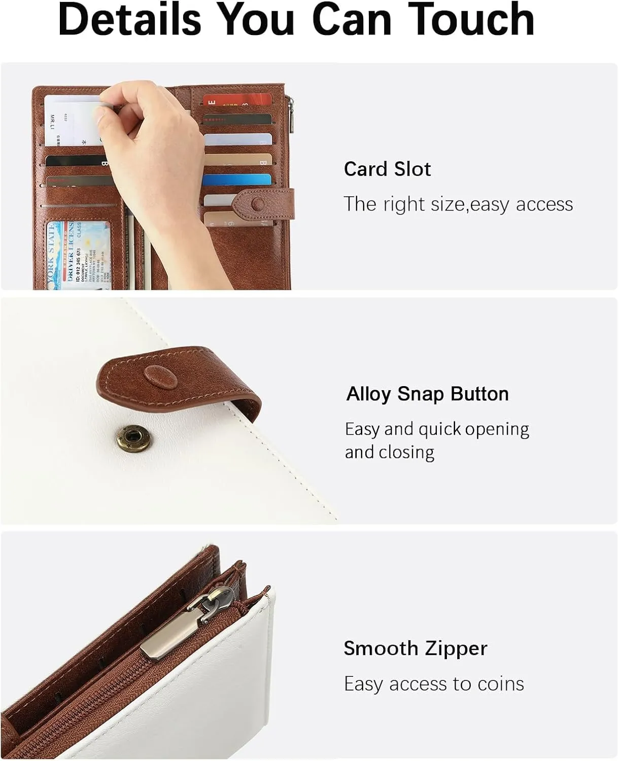 SENDEFN Slim Leather Womens Wallet RFID Blocking Credit Card Holder bifold Ladies Wristlet Purse with Zipper Pocket
