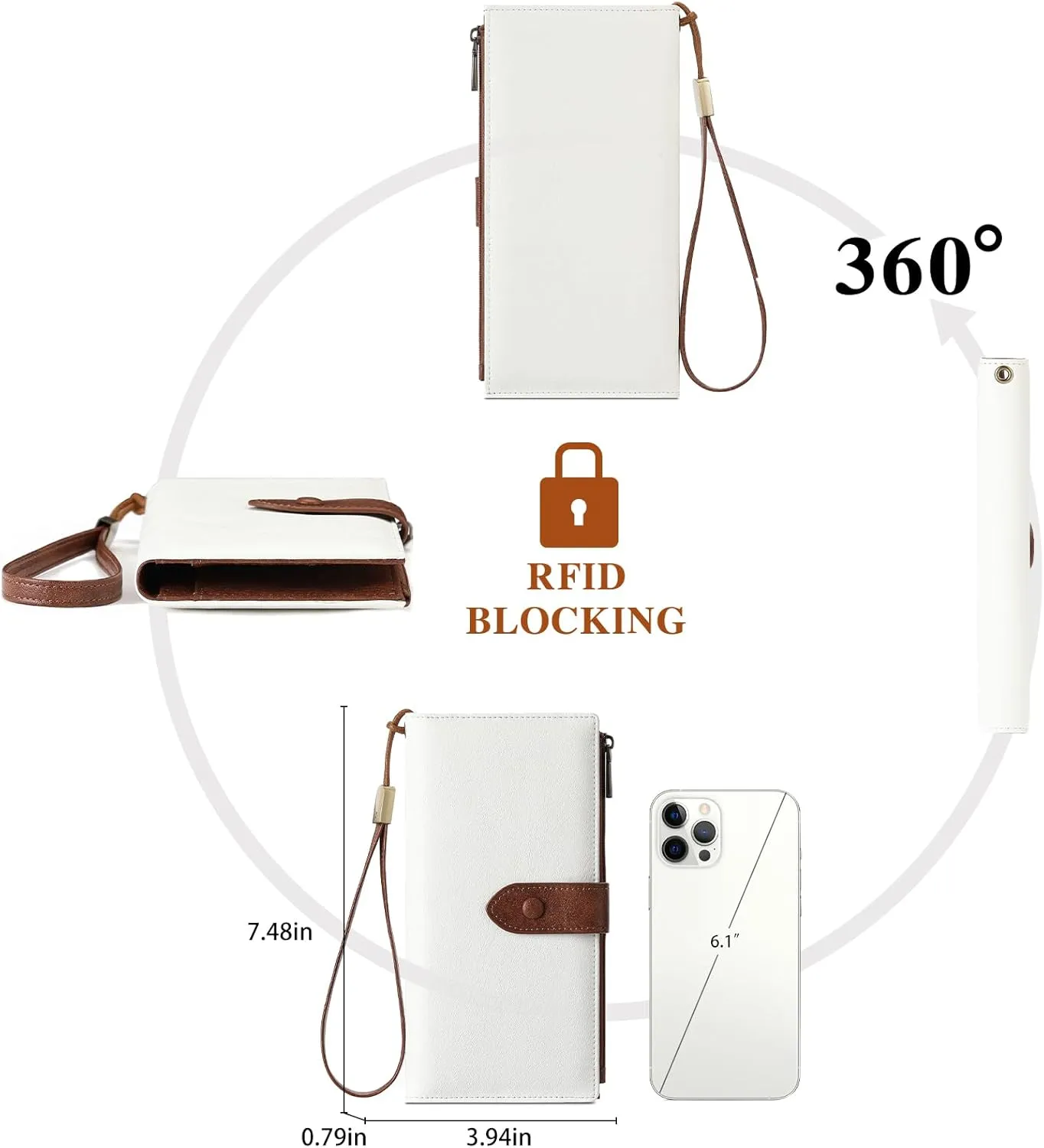SENDEFN Slim Leather Womens Wallet RFID Blocking Credit Card Holder bifold Ladies Wristlet Purse with Zipper Pocket