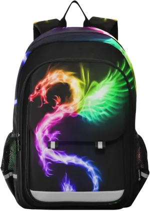 senya Backpack for Boys Girls, Rainbow Fire Dragon Backpack Students Bookbag Daypack for School Primary Teens