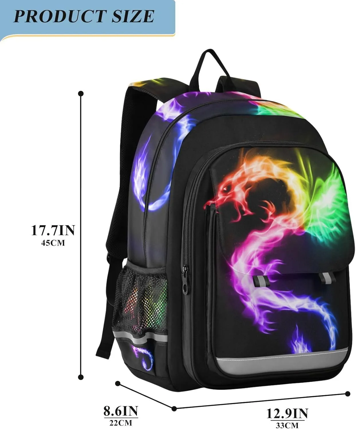 senya Backpack for Boys Girls, Rainbow Fire Dragon Backpack Students Bookbag Daypack for School Primary Teens